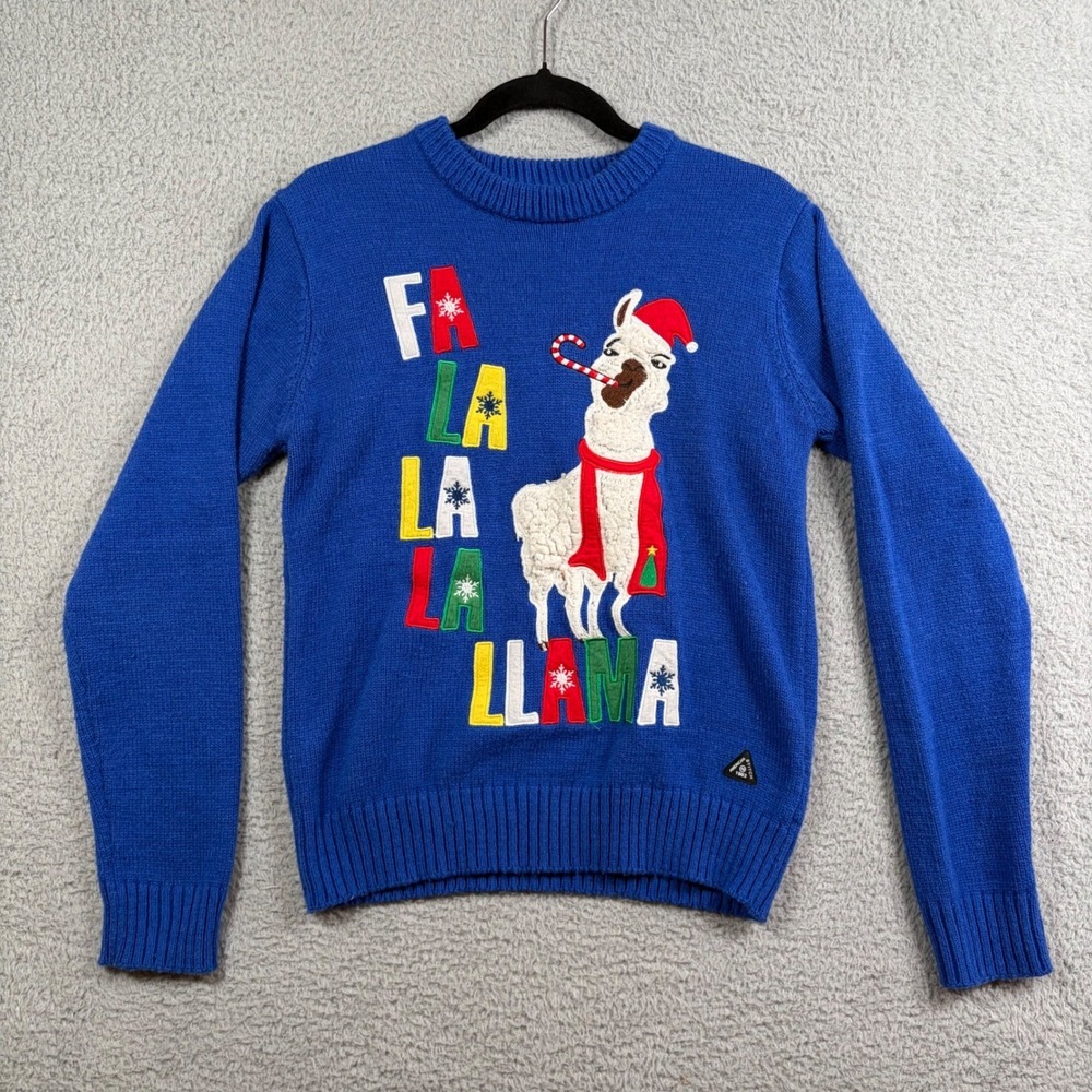 American Stitch Fa La La Llama Blue Ugly Christmas Sweater Holiday Size Small